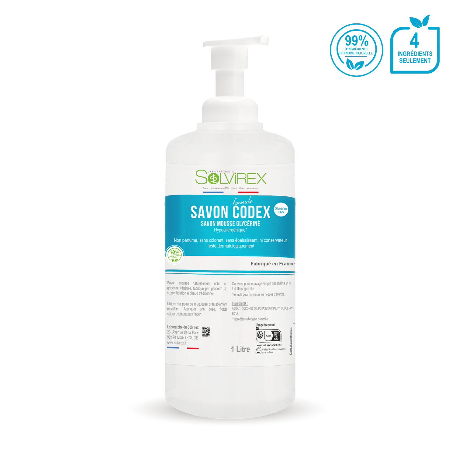 Savon mousse formule Codex (Hypoallergénique) - 1L