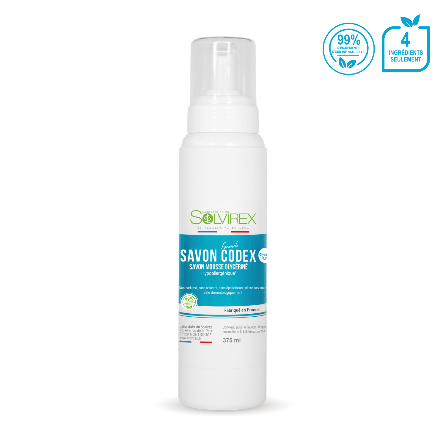 Savon mousse glycériné formule Codex (Hypoallergénique) - 375 ml
