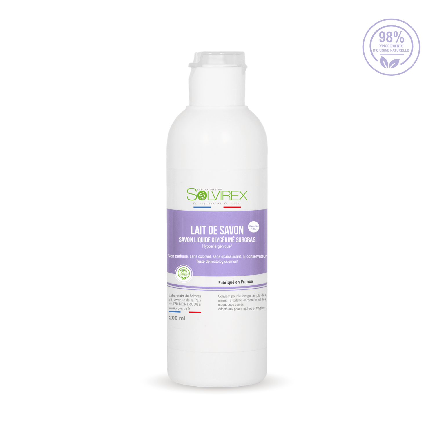 Lait de savon glycériné surgras (Hypoallergénique) - 200 ml