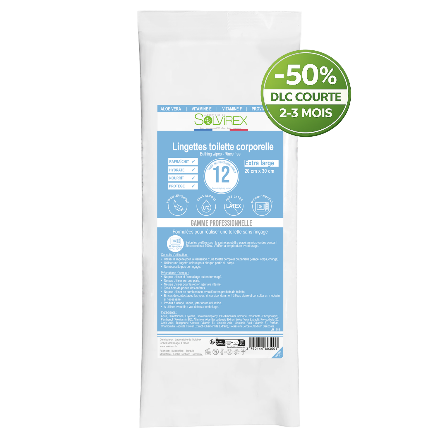 Lingettes toilette corporelle sans rinçage (12 lingettes)