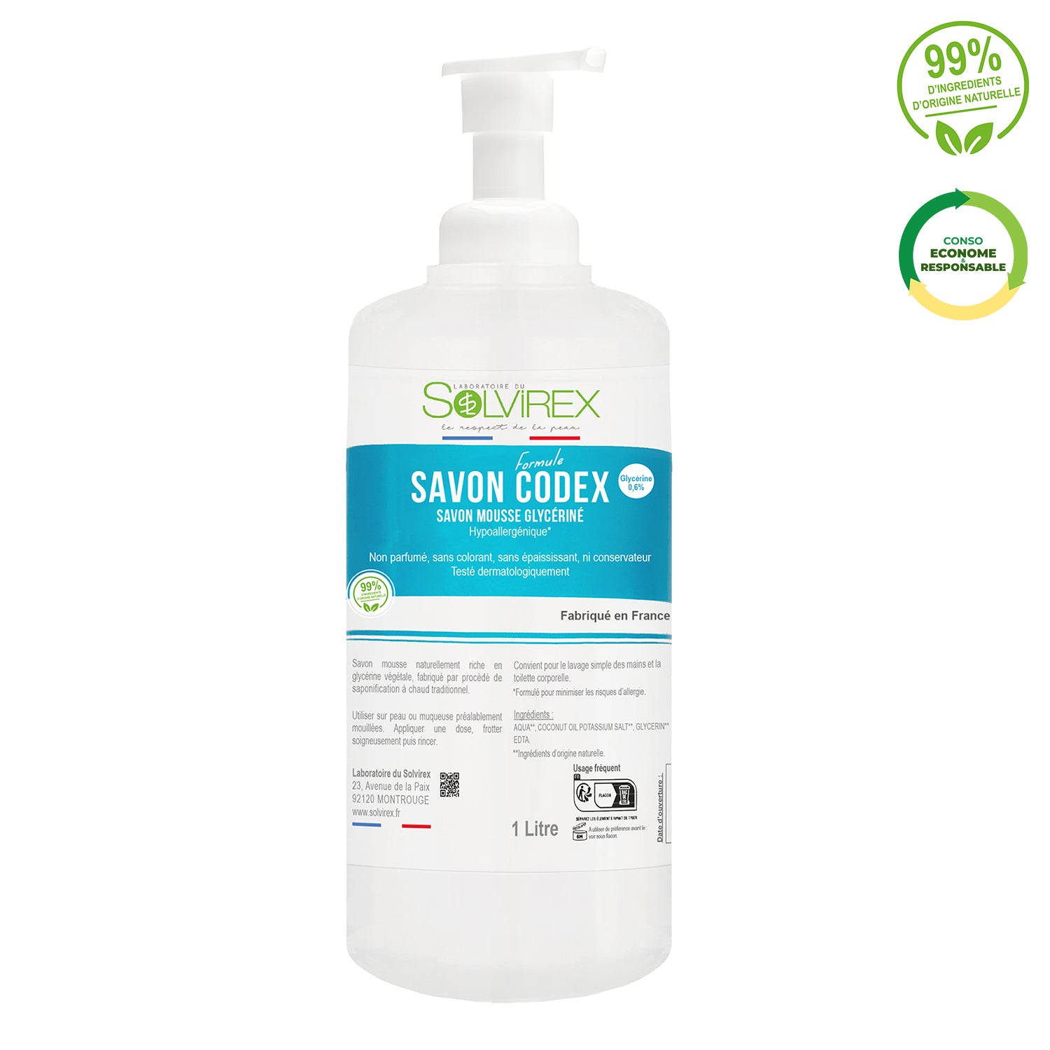 Savon mousse formule Codex (Hypoallergénique) - 1L